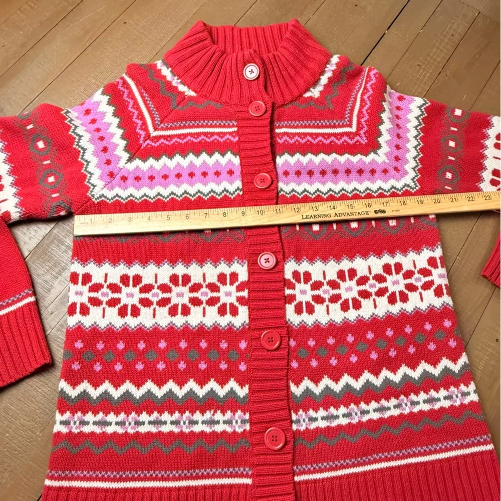 Basic Editions Red Fair Isle Button  Christmas Sweater Women’s Large Xmas Winter - Picture 4 of 8